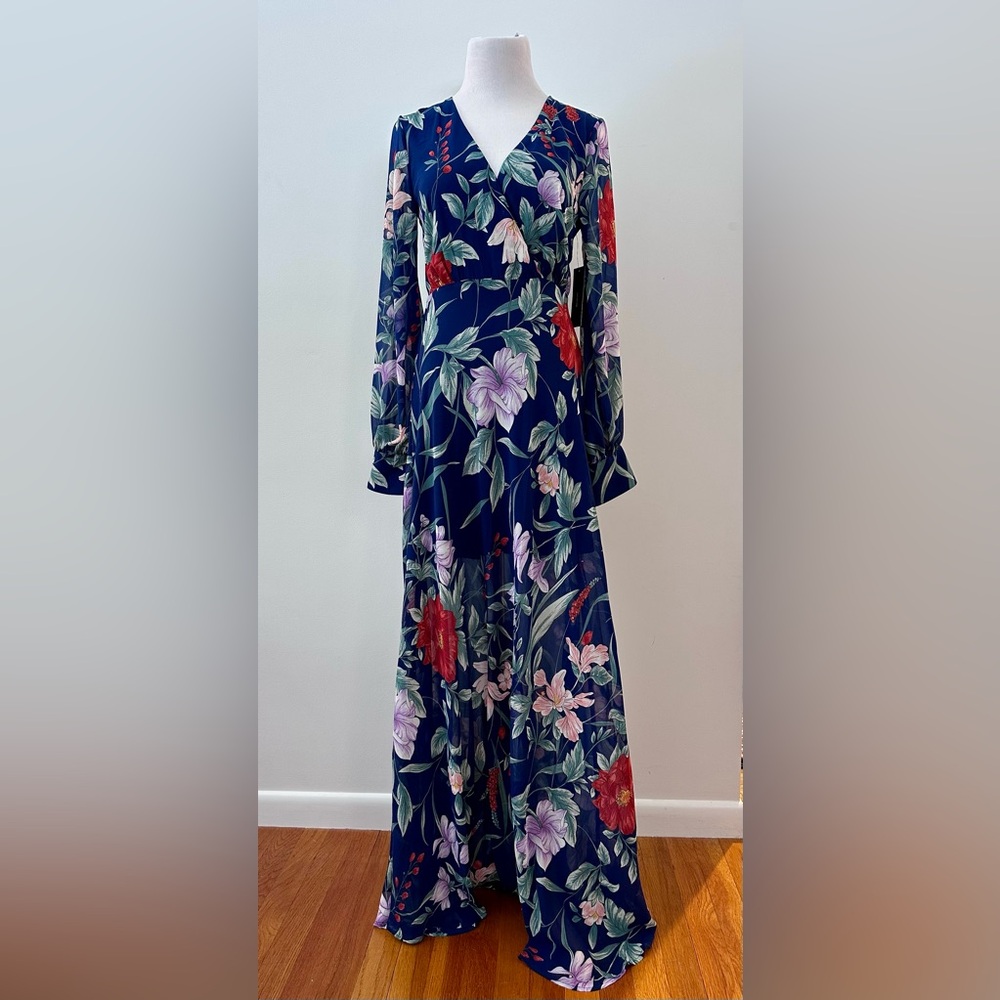 Lulus Fresh Prints Navy Blue Floral Print Long Sleeve Maxi Dress